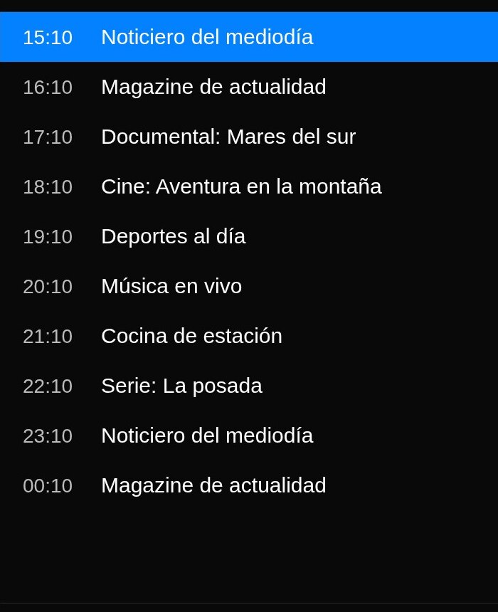 La guía de programación del canal, franja por franja